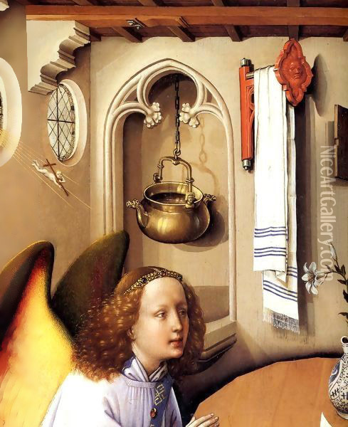 Annunciation Triptych, central panel, detail Oil Painting - Robert Campin