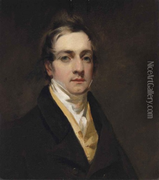 Portrait Of Peter Van Brugh Livingston In A Black Coat, A Yellow Waistcoat And White Stock Oil Painting - Sir Henry Raeburn