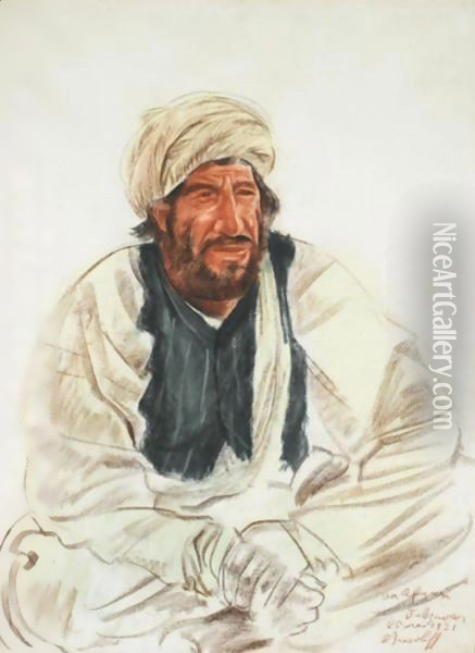 Portrait Of A Seated Afghan Oil Painting - Alexander Evgenievich Yakovlev