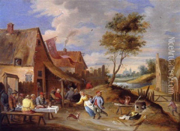 Feiernde Bauern In Einem Dorf Oil Painting - Victor Mahu