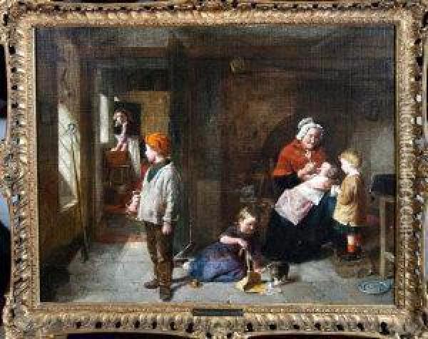 In Granny's Kitchen Oil Painting - William Hemsley