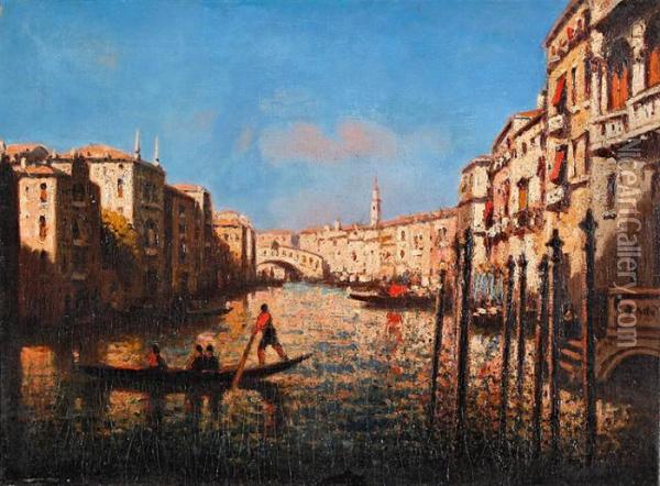 Gran Canal Hacia Rialto, Venecia Oil Painting - Gaspar Miro Y Lleo