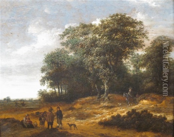 Travelers In A Wooded Landscape Oil Painting - Gillis Rombouts