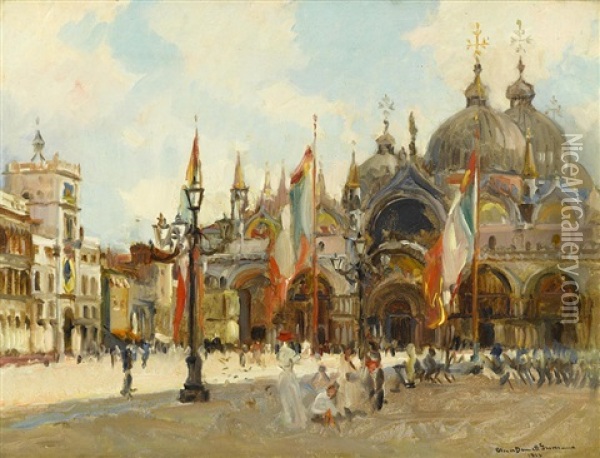 A View Of Piazza San Marco, Venice Oil Painting - Oliver Dennett Grover