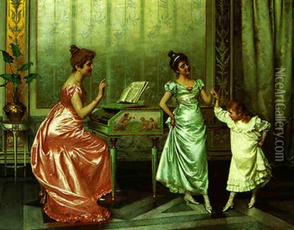 The Dancing Lesson Oil Painting - Vittorio Reggianini