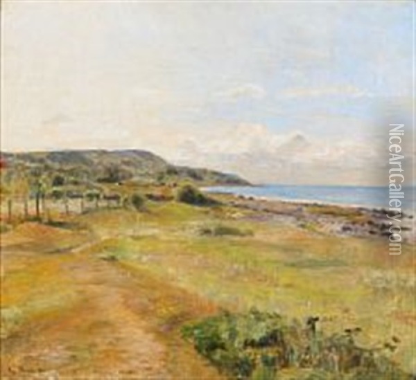 A Landscape With A View To The Sea Oil Painting - Aage Bertelsen