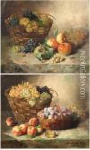 Pommes, Prunes Et Raisins Et Peches, Pommes Et Raisins Oil Painting - Alphonse de Neuville