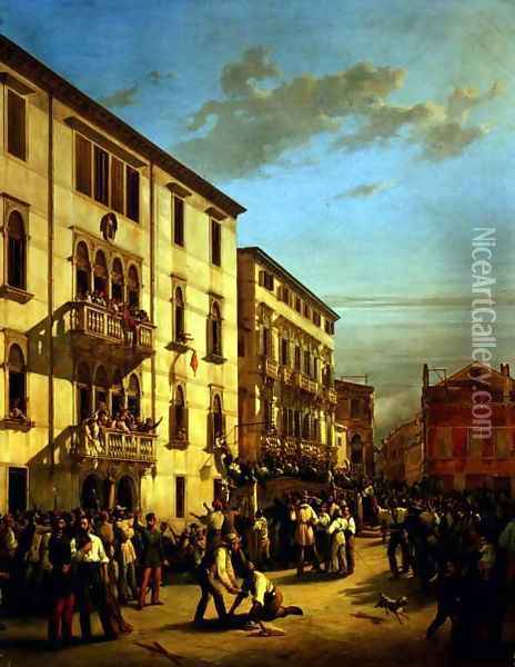 The Sacking of the Palazzo Querini, 1849 Oil Painting - Luigi Rossi