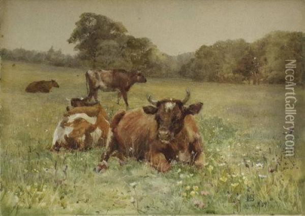 Cattle Grazing In A Meadow, Kilmurry Oil Painting - Mildred Anne Butler