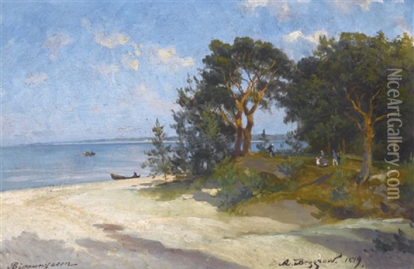 The Beach At Bigaunciems, Livonia Oil Painting - Aleksandr Karlovich Beggrov