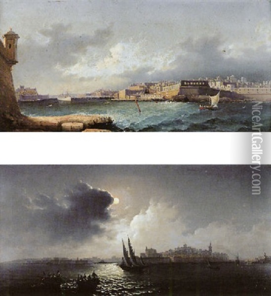 View Of Grand Harbour And A Part Of Valletta From Ricasoli Point Oil Painting - Girolamo Gianni