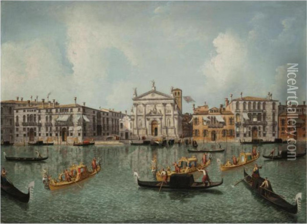 Venice, The Grand Canal With A View Of The Church Of San Stae Oil Painting - Michele Marieschi