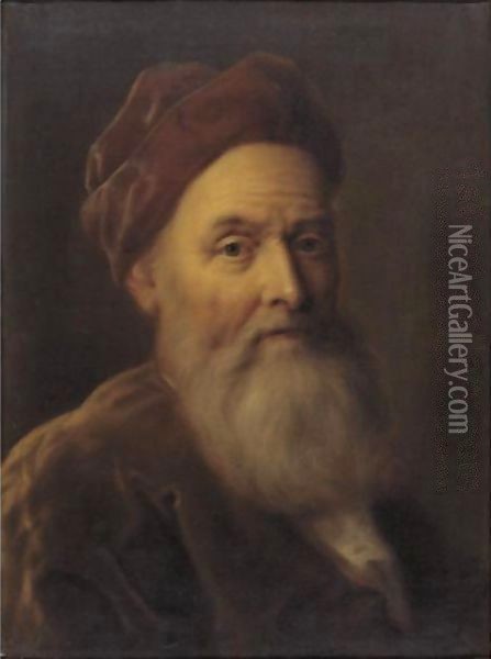 Portrait Of A Man In A Red Beret Oil Painting - Balthasar Denner