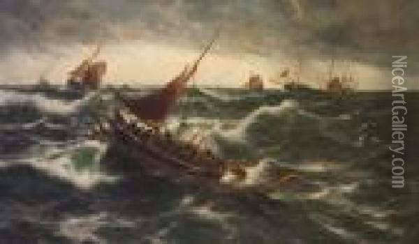 Shipping In Stormy Seas Oil Painting - Thomas Rose Miles