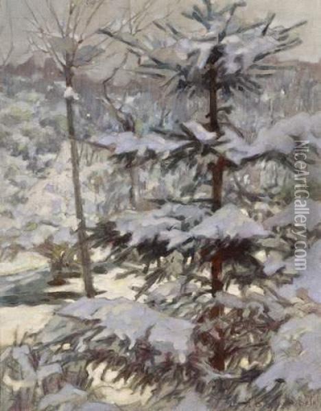Foret De Sapins Sous La Neige, Lumiere Du Matin, Circa 1935 Oil Painting - Nikolai Petrovich Bogdanov-Belsky