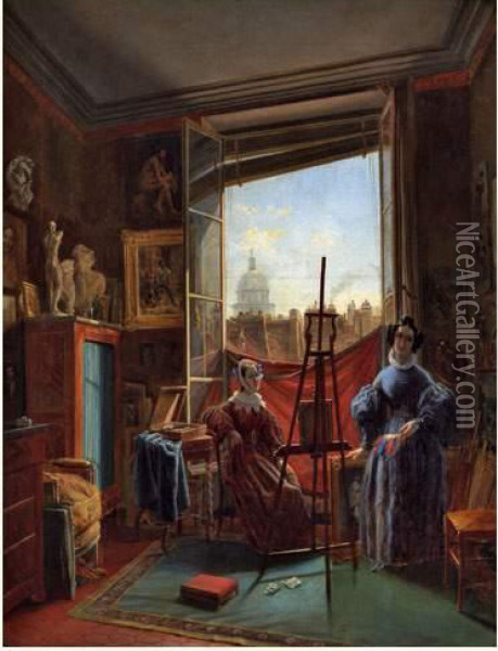 Atelier D'artiste A Paris Oil Painting - Antoinette Cecile Hortense Lescot Haudebourt