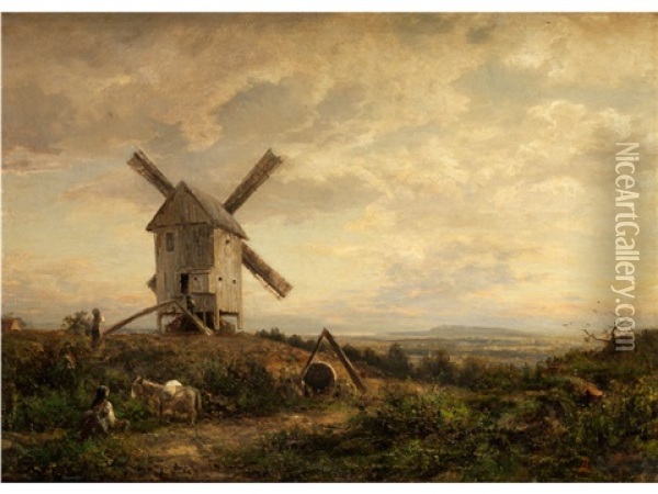 Landschaft Mit Windmuhle Oil Painting - Adolf Heinrich Lier