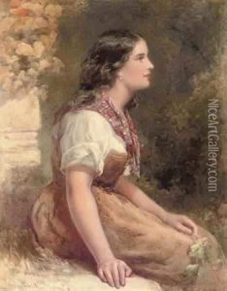 Portrait Of An Italian Girl, Seated Oil Painting - Henry Whatley
