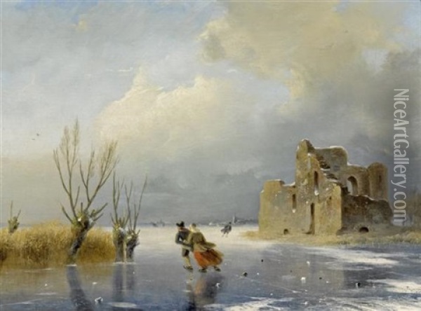 Eisvergnugen Oil Painting - Nicolaas Johannes Roosenboom