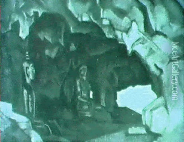 Buddhist Cave Oil Painting - Nikolai Konstantinovich Roerich