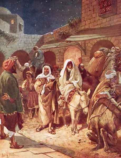 Joseph and Mary arrive at Bethlehem but find there is no room for them at the inn Oil Painting - William Brassey Hole