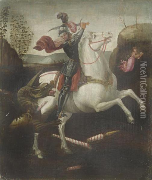 Saint George Fighting The Dragon Oil Painting - Raphael (Raffaello Sanzio of Urbino)