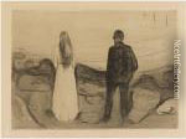 The Two Human Beings. The Lonely Ones Oil Painting - Edvard Munch
