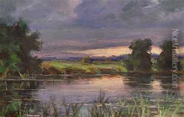 Evening By The Lake Oil Painting - Sergei Ivanovich Endogouroff