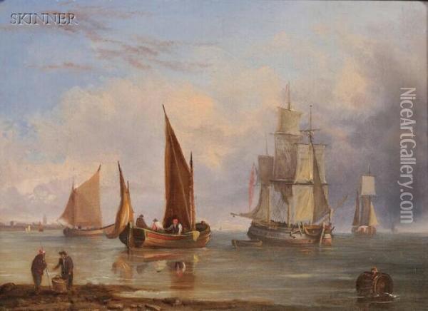 Ships In Port Oil Painting - J. Westall