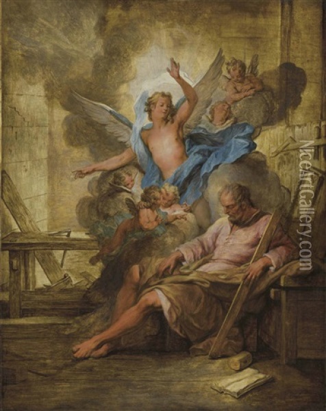 The Dream Of Saint Joseph Oil Painting - Nicolas Bertin
