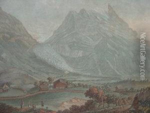 Glacier Inferieur De La Vallee Du Grindelwald Oil Painting - Charles-Melchior Descourtis