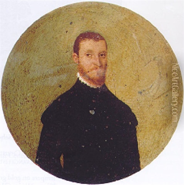 Portrait Of A Gentleman Wearing A Black Tunic And A White Ruff Collar Oil Painting - Francesco del Rossi (Salviati)