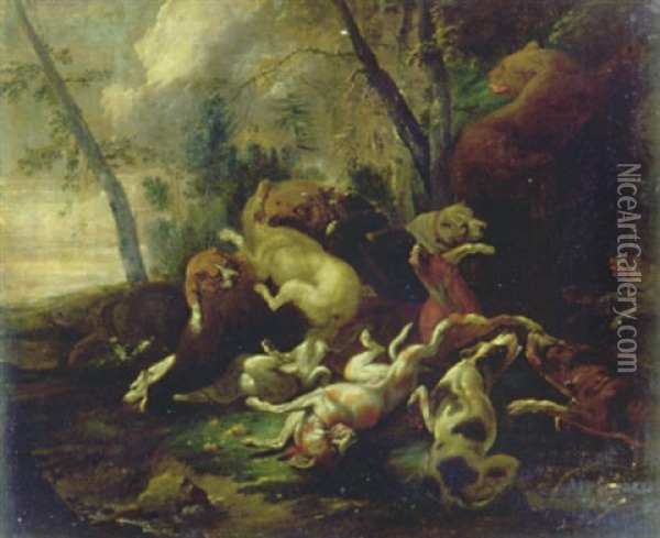 Barenjagd Oil Painting - Johann Melchior Roos