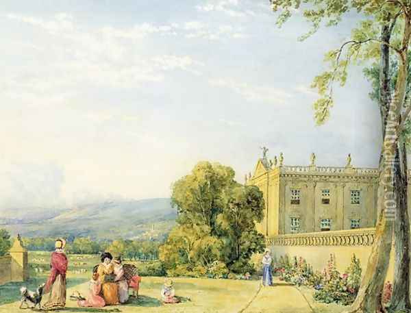 View of Chatsworth, Derbyshire, c.1820 Oil Painting - Frances Elizabeth Swinburne