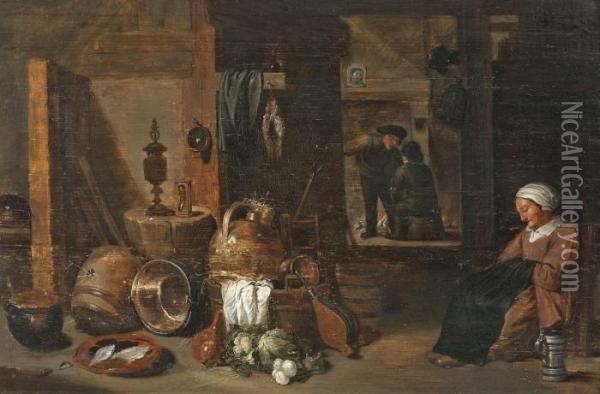 Kucheninterieur Mit Schlafender Frau Oil Painting - David The Younger Teniers
