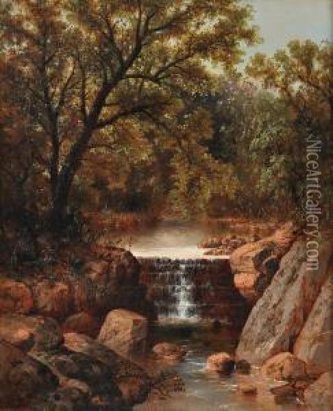 Waterfall, Hudson Valley Oil Painting - Granville Perkins