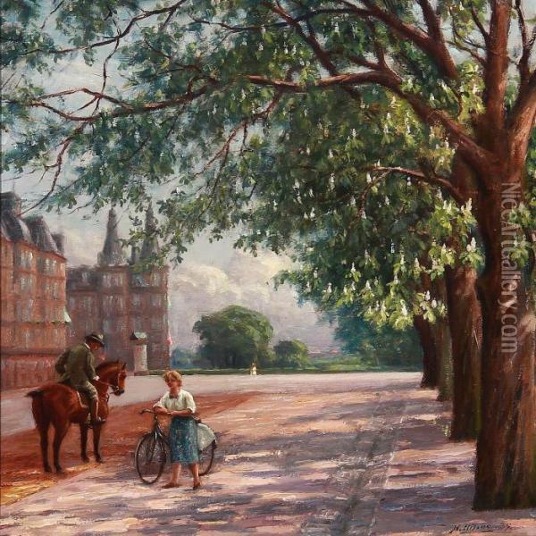 Street Scape From Copenhagen Oil Painting - Hans Hilsoe