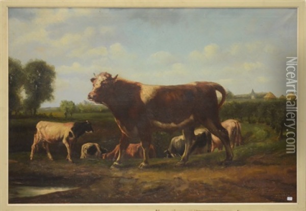Taureau Oil Painting - Louis Robbe