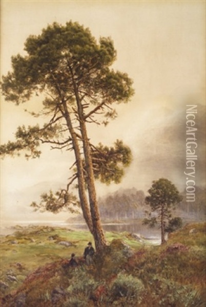 Kerry Lakeside Landscape With Figures Resting By A Tree Oil Painting - William Bingham McGuinness