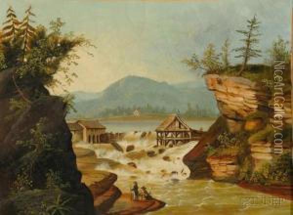 The Sawmill At Rockwell Falls Oil Painting - Thomas Chambers
