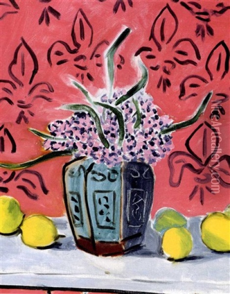 Nature Morte Aux Citrons Sur Fond Fleurdelise Oil Painting - Henri Matisse