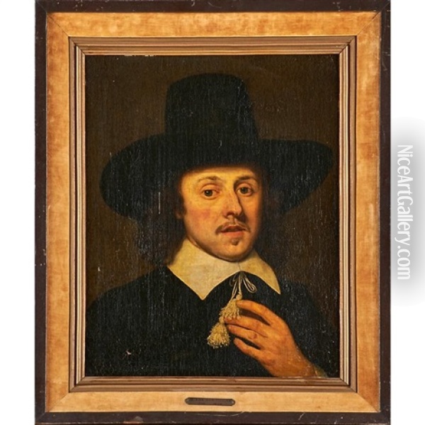Portrait Of A Gentleman With Lawn Collar And Black Hat Oil Painting - Bartholomeus Van Der Helst