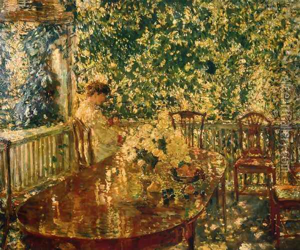 Summer Porch at Mr. and Mrs. C.E.S. Wood's Oil Painting - Frederick Childe Hassam