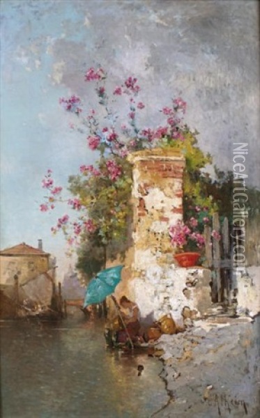 Canal A Venise Oil Painting - Jean d' Alheim