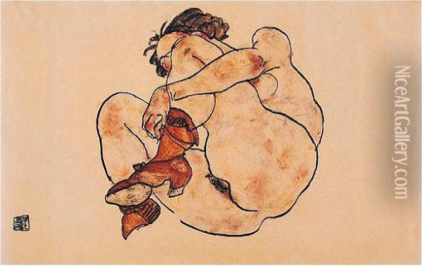 Kauernde Frau (woman Crouching) Oil Painting - Egon Schiele