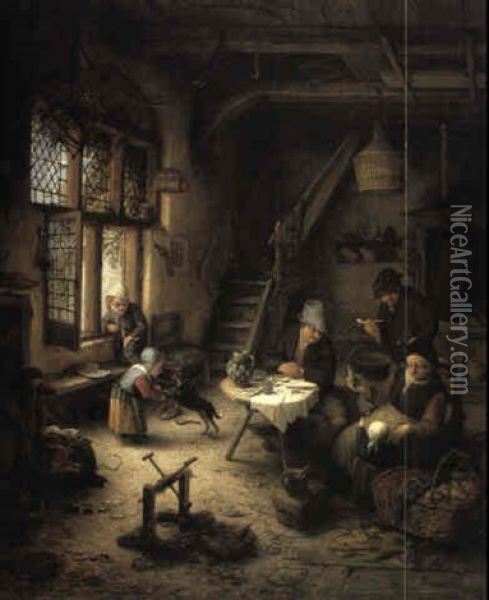 Peasant Family In An Interior Of A Cottage Oil Painting - Adriaen Jansz van Ostade