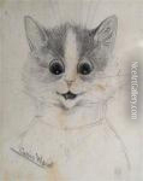 A Study Of A Cat Oil Painting - Louis William Wain