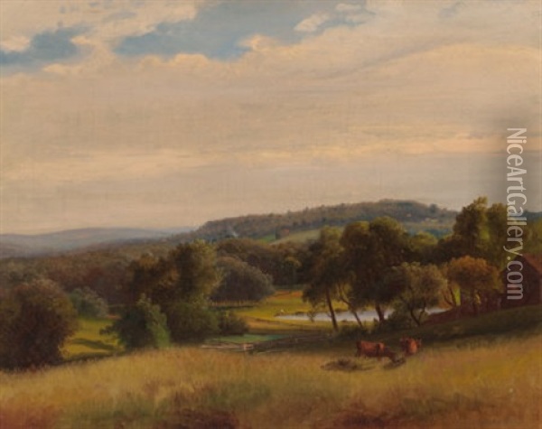 Cows Grazing In A Pasture Oil Painting - Johann Hermann Carmiencke