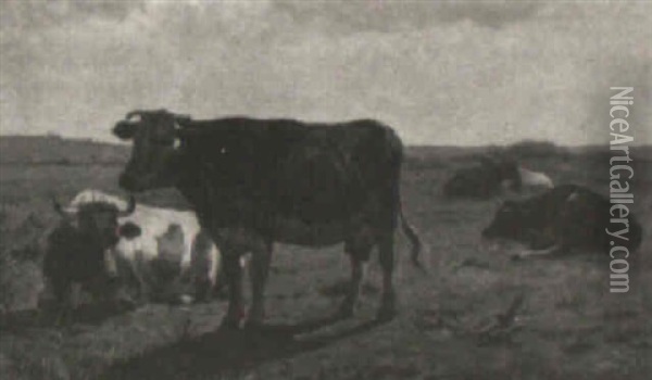 Cows In The Meadow Oil Painting - Emile Van Damme-Sylva