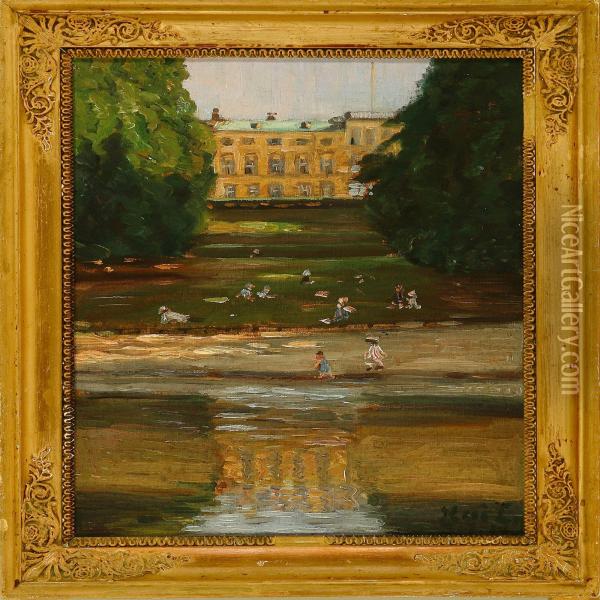 Garden Scene From Frederiksberg Palace, Denmark Oil Painting - Kai Lange
